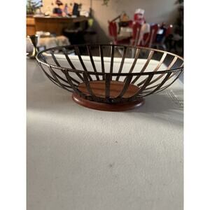 CopperMetal Fruit Bowl With Wooden Base